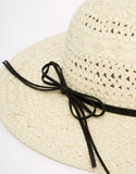 Straw Floppy Hat With Thin Bow Trim