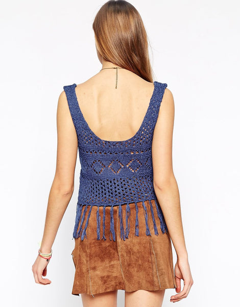 Crochet Cropped Tank With Fringe Hem