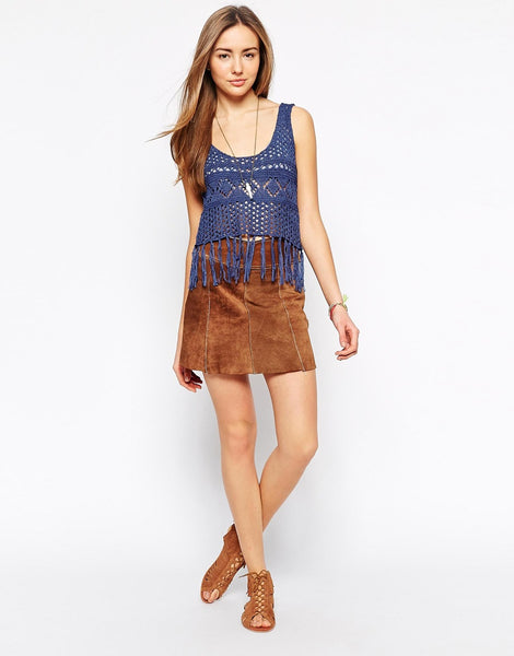 Crochet Cropped Tank With Fringe Hem