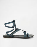 Oliviera Teal Flat Wrap Gladiator Sandals