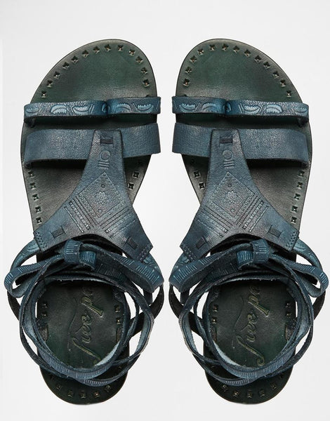 Oliviera Teal Flat Wrap Gladiator Sandals