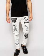 Skinny Jeans With Printed Badges
