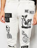 Skinny Jeans With Printed Badges