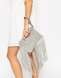 Suede Fringed Clutch Bag