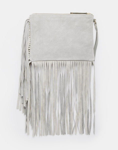Suede Fringed Clutch Bag